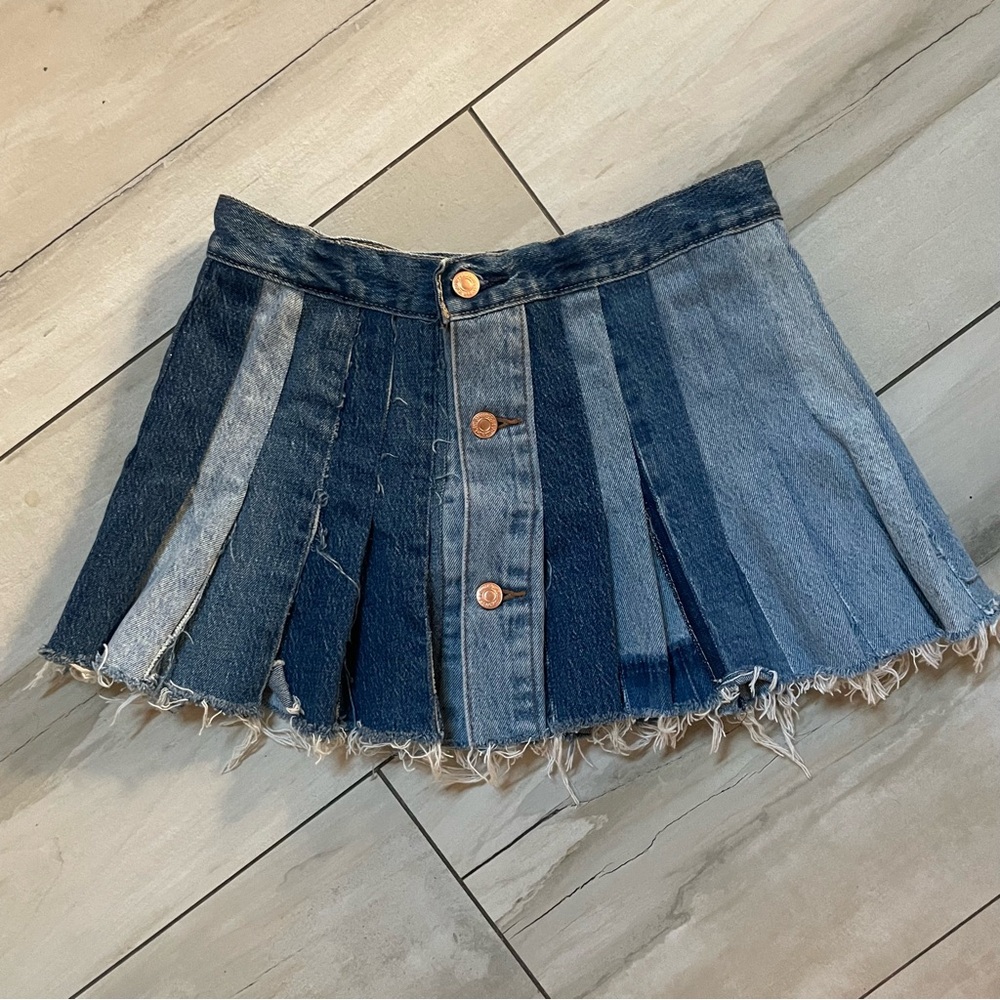 Levis re/done denim multi tone pleated flounce skirt S - Picture 5 of 10